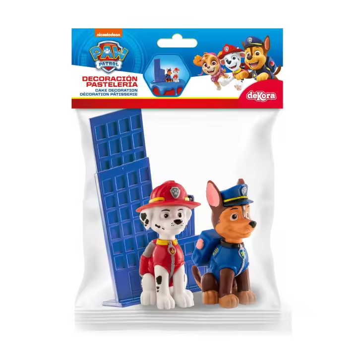 dekora - Kit Cumpleaños Patrulla Canina - Set de 3 Figuras Decorativas para Tartas - Toppers Infantiles de Chase y Marshall - Fáciles de Colocar y Apto para Contacto Alimentario - Ideal para Fiestas Temáticas - 1