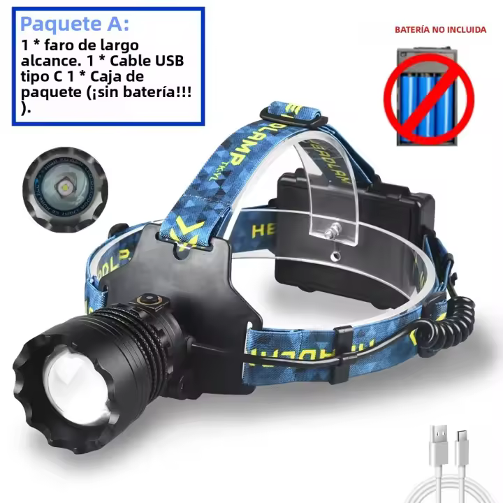 Linterna Frontal LED De Alta Potencia Con Zoom Telescopio Luz De Pesca Para Camping Y Caza Impermeable Con Tres Modos De Iluminación - 1