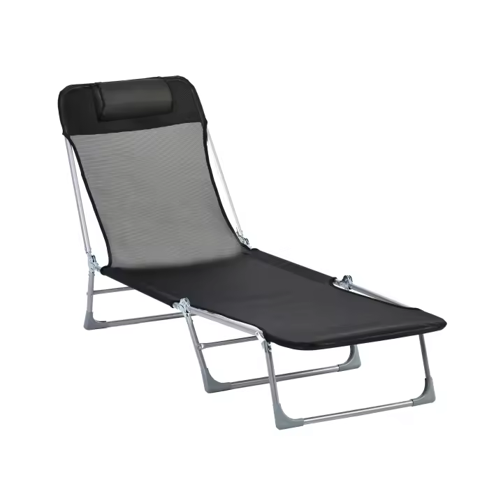 Outsunny Tumbona Plegable y Reclinable de Jardín con Reposacabezas y Respaldo Ajustable en 5 Niveles Tela de Texteline Transpirable 182x56x24,5 cm Marrón - 1