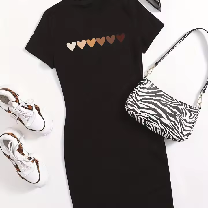 Vestido Casual De Mujer Talla Grande Manga Corta Cuello Redondo Suéter Deportivo Transpirable De Poliéster Longitud De Rodilla - 1