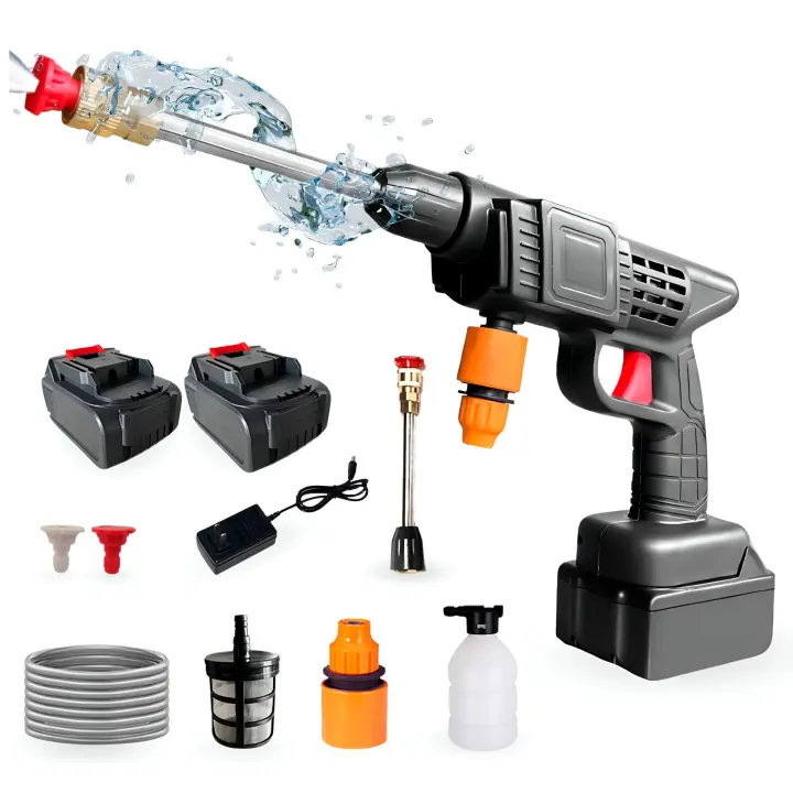 MAGIC SELECT Pistola de Alta Presión. Limpiador de Alta Presión Portátil 35Bar/500PSI y 1500mAh/300W y 2 Baterías 48V. Set de Pistola Hidrolimpiadora Inalámbrica, Recargable para Limpiar Coche, Terraza, Jardín. - 1
