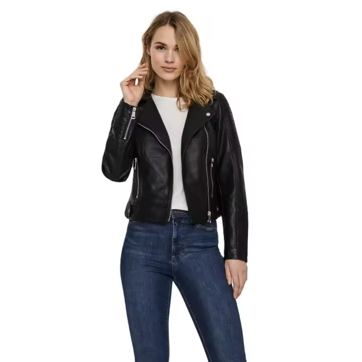 Cazadora cruzada rockera polipiel mujer Vero Moda 10228728 negra - 1