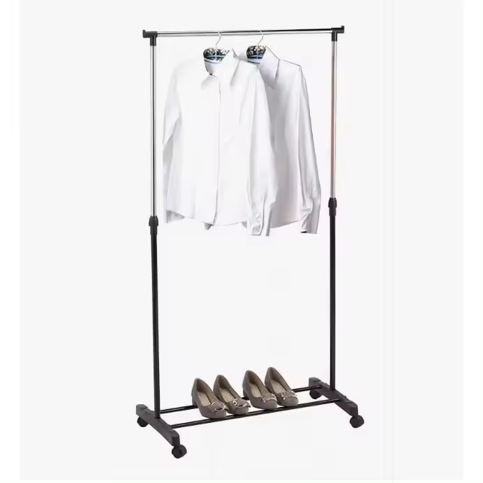 Perchero de Pie con Ruedas, Acero Inoxidable, 80x43x 90 a 160 cm, Perchero de Ropa Burro, Estructura Metalica Extensible, Organizador de Perchas y Ropa - 1