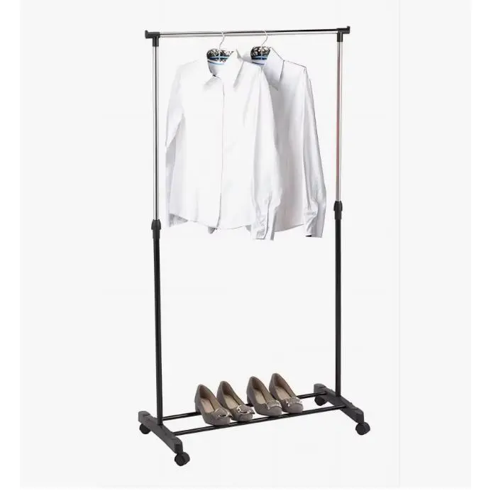 Perchero de Pie con Ruedas, Acero Inoxidable, 80x43x 90 a 160 cm, Perchero de Ropa Burro, Estructura Metalica Extensible, Organizador de Perchas y Ropa - 1