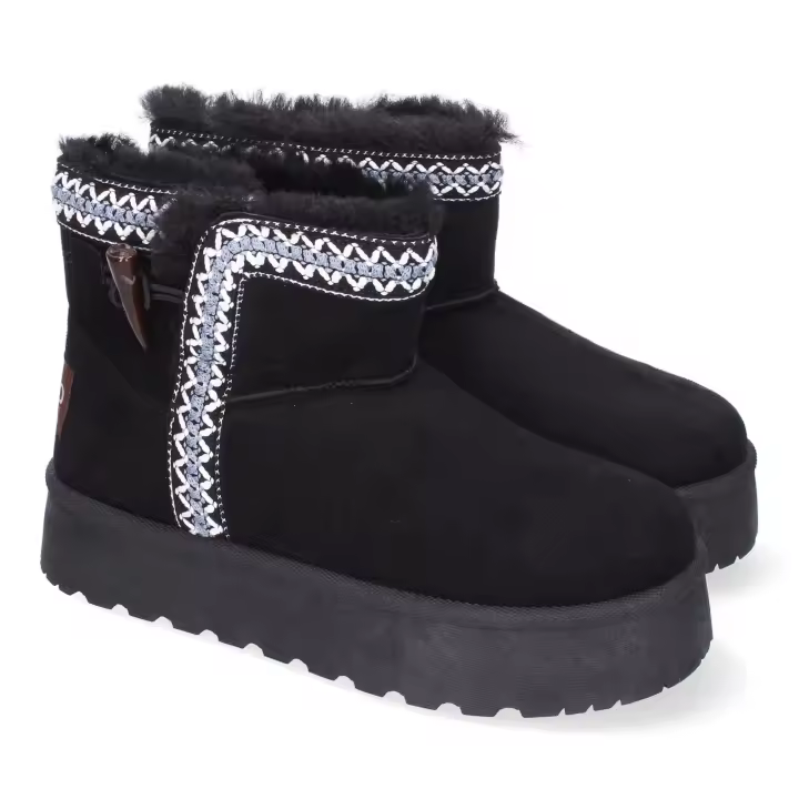 PuntoSalao Botas australianas de plataforma diseño etnico para mujer color negro HZ2000-103 - 1