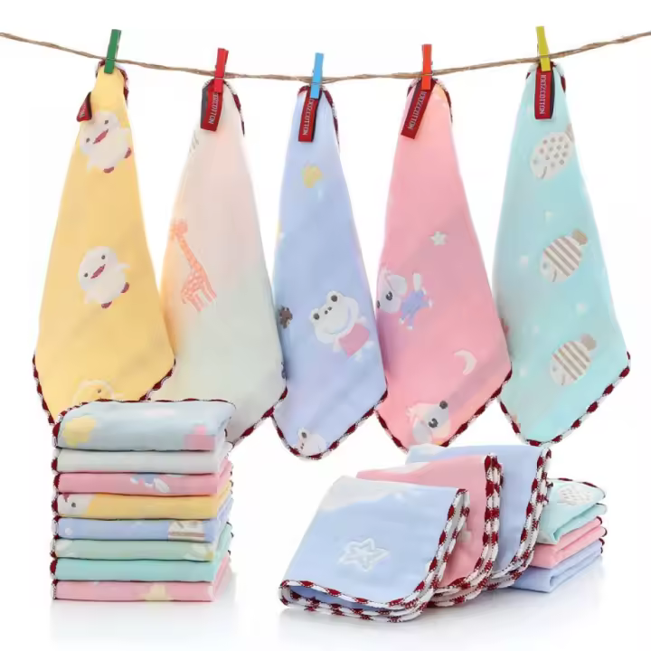 Toalla cuadrada de Algodón Puro de 10 piezas, toalla pequeña de 6 capas, overlock aleatorio, toalla cuadrada de 25 × 25 - 1