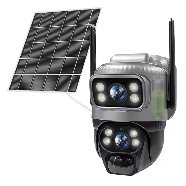 Cámara De Seguridad V380 Dual Lente 4G Con Visión Nocturna Y Detección De Humanos Impermeable 8MP 4K Batería CCTV Monitor Solar PIR - 1