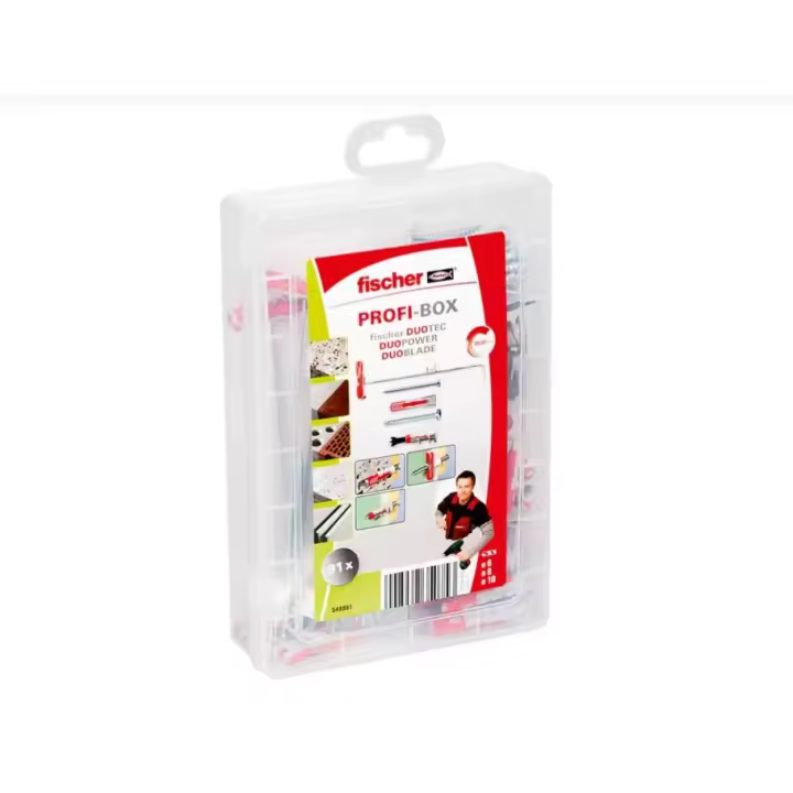 FISCHER Maletín Profi-Box de surtido de tacos Duopower Modelo DuoLine con tornillos surtido: 30 x Tacos DuoPower 6 x 30 + 15 x Tacos DuoPower 8 x 40 + 4 x Tacos DuoTec + 10 x Tacos DuoBlade + 32 x Tornillos - 1