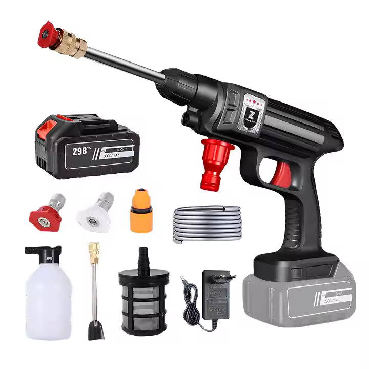 Lavadora a Presión Inalámbrica 1500W Portátil con Batería Recargable 30000mAh 45 Minutos Duración 30BAR de Presión 7M Alcance 5M Manguera para Lavado de Coche Riego Flores Limpieza de Exteriores Motor de Cobre Hidrolimpiadora - 1