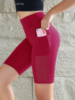 Women Sport Yoga Shorts Knee Length Pants Fitness High Waist Hip Lift Running Yoga Side Pockets Tights Quick Dry Gym Sportswear - details 1