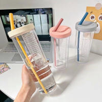 Botella De Agua Portátil Con Pajillas Y Fruta Infusor Taza De Jugo De Frutas Para Deporte Y Viajes Transparente Reutilizable Y Lavable - details 2