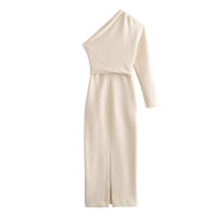 Vestido Asimétrico Elegante Y Moda Para Mujer Taop&Za 2024 Primavera Slim Fit Con Pliegues Y Rotura Textura Ánimo Hasta La Rodilla - details 3