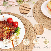 4pcs Tapetes De Lugar Redondos Tejidos De Rotura 30cm Naturales Resistentes Al Calor Hechos a Mano Para Mesa De Comedor Estilo Japonés - details 4