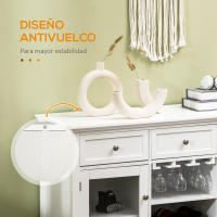HOMCOM Aparador de Cocina Mueble Buffet Auxiliar con 2 Puertas de Vidrio 3 Cajones Botellero para 6 Botellas y Estante para 15 Copas para Comedor Salón Estilo Moderno Antivuelco 120x40x87 cm Blanco - details 5