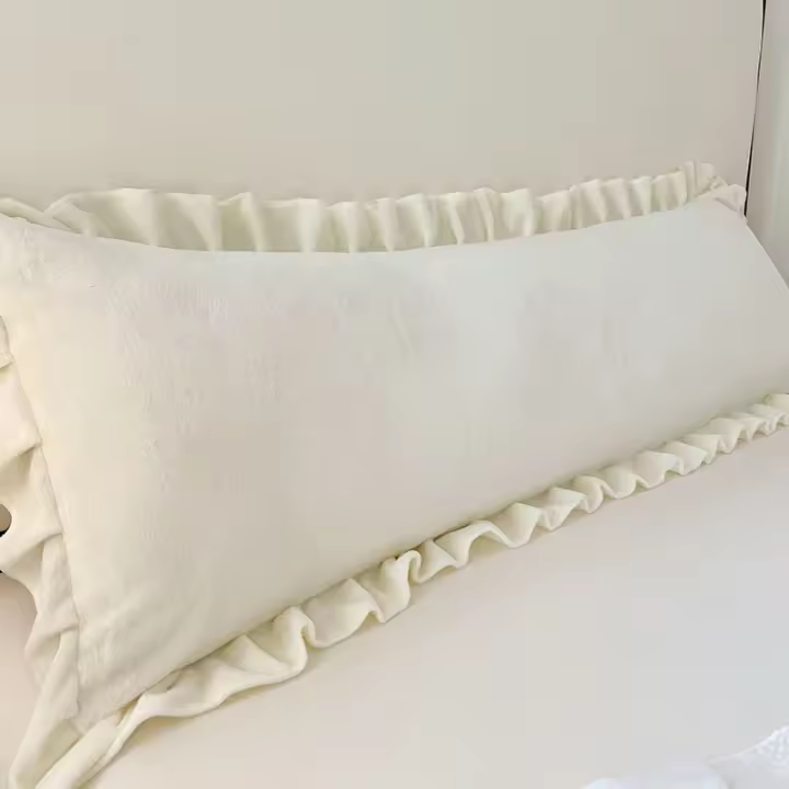 Funda De Almohada De Talla Grande De Poliéster 100% Con Volante De Encaje Para Doble Calidez De Algodón Flannel Para Pareja En Invierno 45x180cm - 1