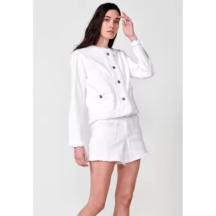 Koroshi Cazadora denim con Cuello redondo Cierre delantero con botones y Detalles de trenzas color Blanco para Mujer - 1