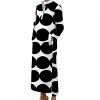 Modigirl Vestido Largo De Maxi Para Mujer Negro Con Puntos Cuello Erguido Casual Primavera Verano Mangas Largas Fiesta Noche - details 0