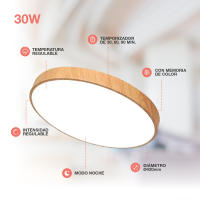 PLAFON DE TECHO LED ANDRA REDONDO EFECTO MADERA GSC EVOLUTION 30W LUZ CCT REGULABLE 3200 LUMENES - INCLUYE MANDO A DISTANCIA - details 3