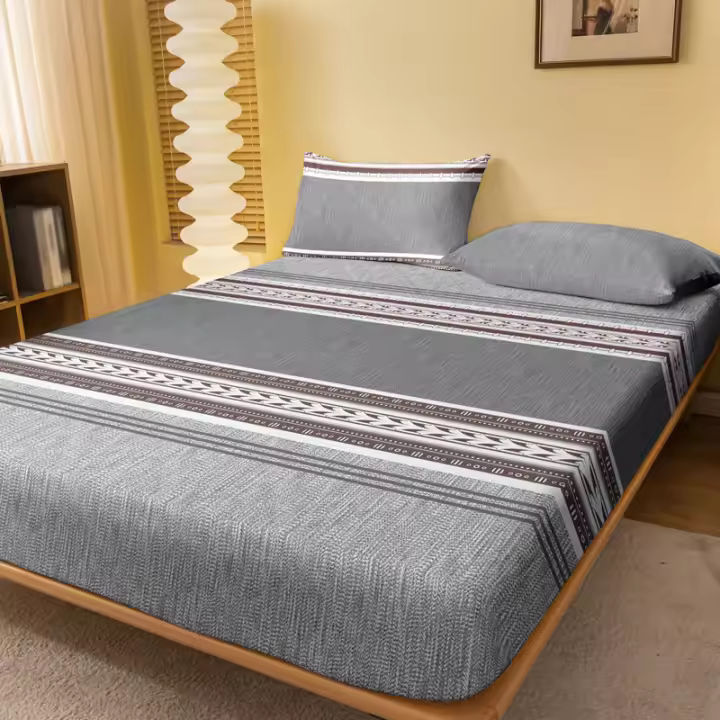 Sábana Ajustada Moderna Y Simple De Geometría Imprimida Mate Sin Almohadillas Cama Dormitorio Cobija De Cama De Poliéster 100% - 1