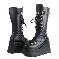 SP Botas Martin de Tacón de cuña para Mujer, BOTAS de cuero de Suela Gruesa De Tubo Medio Estilpunk with Remaches de gran tamaño para otoño E invierno. - details 5
