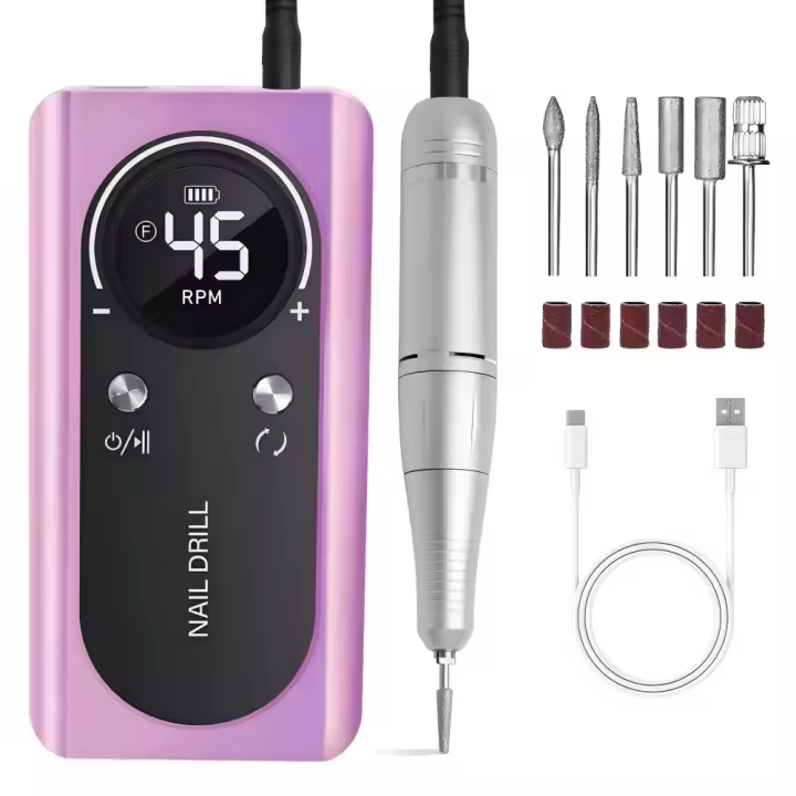 Taladro de Uñas Eléctrico - 45000 RPM, Recargable, con Pantalla LCD Inteligente, Kit DIY para Uñas de Gel, Manicura y Pedicura, Color Deslumbrante - 1