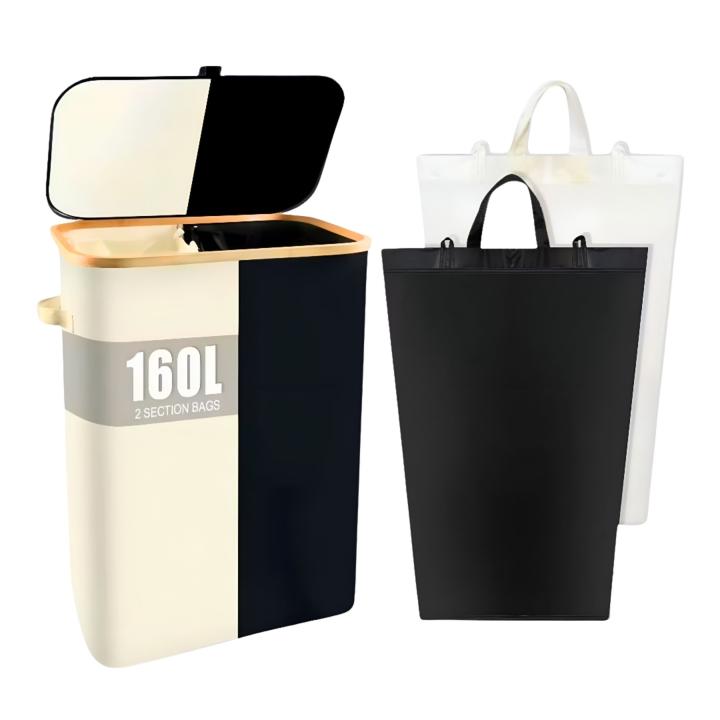 MAGIC SELECT Cesto Ropa Sucia 160L con Tapa y 2 Compartimentos. Cesta para Colada y Lavanderia Grande Plegable con Bolsa Interior Extraíble y Asas. Ideal para Baño, Dormitorio y Lavadero