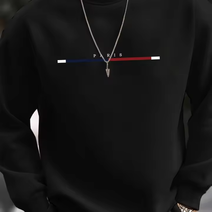 Suéter De Punto Para Hombre Con Estampado De París Y Forro De Poliéster Casual Invernal Cálido Con Mangas Largas Y Cuello Redondo Talla Grande - 1