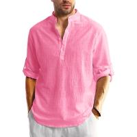 Camiseta De Lino Y Algodón Para Hombres Camisa De Manga Larga Con Botones Estilo Playa Hawaiano Transpirable Y Ligera Para Todas Las Estaciones - details 6
