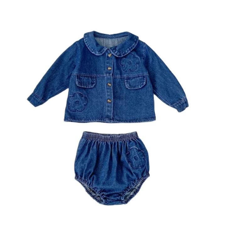 Ropa De Bebé Para Otoño Conjunto De Abrigo De Denim Con Mangas Largas Y Pantalones Para Niñas Vistoso Y Versátil