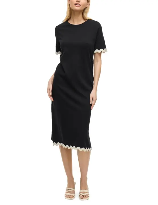 Vestido Vila Calisa midi negro con bordes recto para mujer - 1