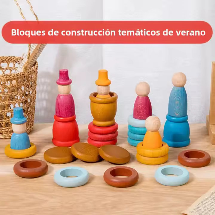 Bloques De Construcción Arcoíris De Madera Para Niños Juego De Puzzle Sensorial Tema De Cuatro Estaciones Juguetes Montessori - 1