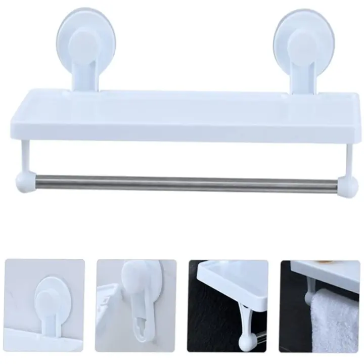 Estantes colgantes con ventosa toallero con estante blanco flotante de almacenamiento montado en la pared para ducha baño y cocina - 1