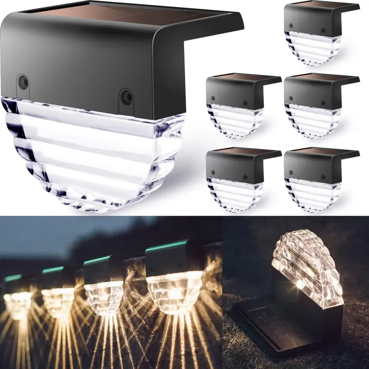 Luces solares para terraza, iluminación exterior, decoración de patio, luces para escalones exteriores, postes para vallas de jardín, paquete de 6 - 1