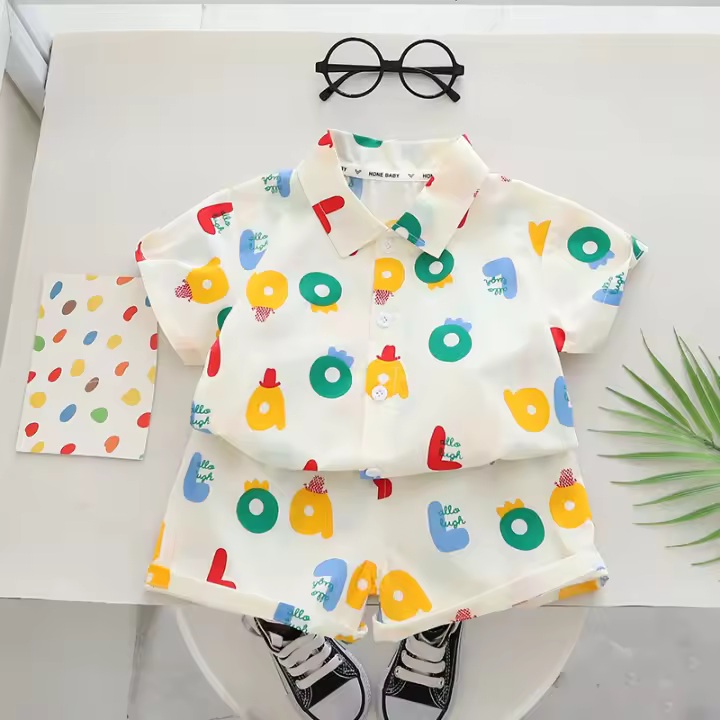 Conjunto De Ropa Infantil Para Bebés Niños Y Niñas Estilo Casual Verano Con Estampado De Letras Camiseta Y Shorts Moda Infantil Unisex Talla Ajustada Material Algodón Y Spandex - 1