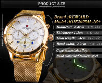 Reloj De Negocios REWARD Para Hombre Con Movimiento De Cuarzo Calendario Completo Resistente Al Agua Acero Inoxidable Dorado Moda Casual - details 3