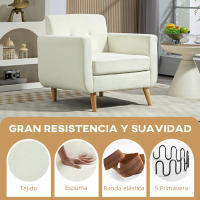 HOMCOM Sillón de Salón Moderno Butaca para Dormitorio con Reposabrazos y Patas de Madera Sofá Individual Carga 125 kg para Oficina Sala de Estar Crema - details 0