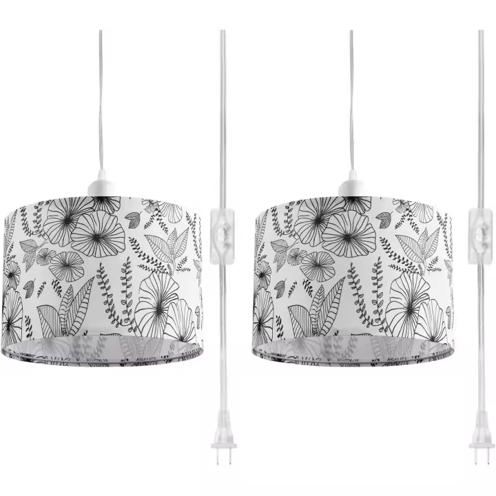 Paquete de 2 Luces colgantes enchufables, Luz Colgante con cable de Alimentación transparente de 15 pies, encendido/apagado, Pantalla de Lino beige, para Isla de Cocina, dormitorio (bombilla no incluida) - 1