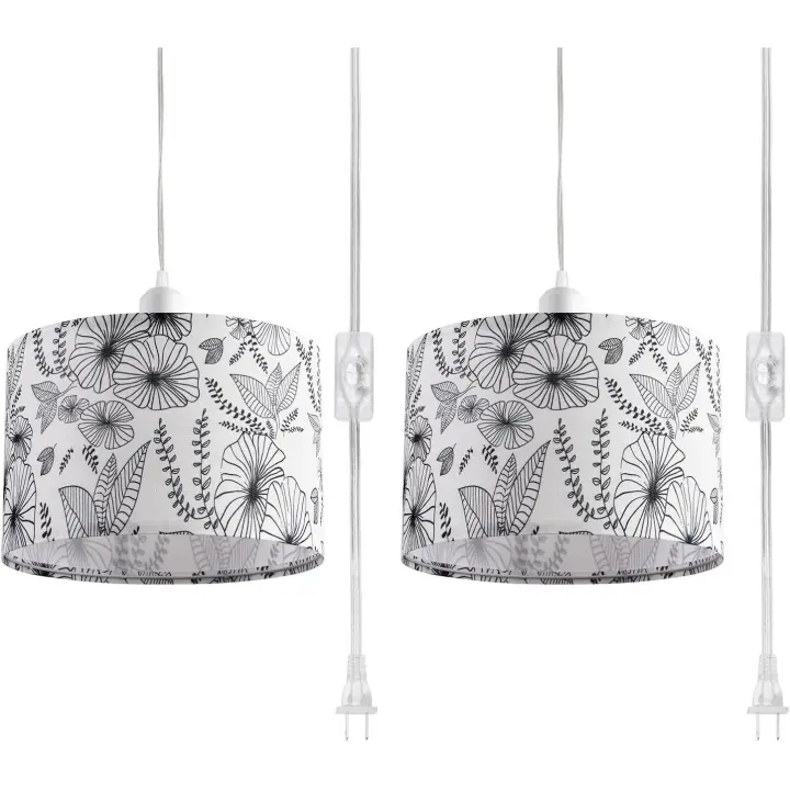 Paquete de 2 Luces colgantes enchufables, Luz Colgante con cable de Alimentación transparente de 15 pies, encendido/apagado, Pantalla de Lino beige, para Isla de Cocina, dormitorio (bombilla no incluida) - 1