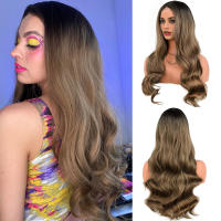 Pelucas Sintéticas Largas Ombre Rubio Platinado 26 Pulgadas Onduladas Para Mujeres Naturalista Middle Part Para Uso Diario Y Fiestas - details 8