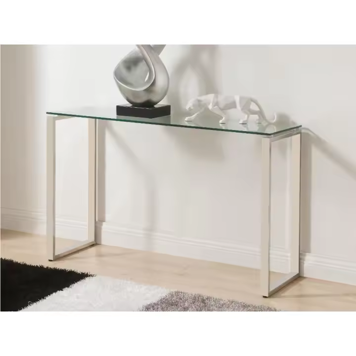 Vente-unique - Consola FREYA - Cristal templado y metal cromado - 1