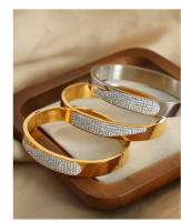 Pulsera de Maple inoxidable de Cristal Cuadrada circón de color circular de Doble forma pulsera de Puño simple de Oro para Mujeres accesorios de joyería - details 7