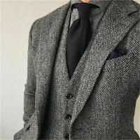 Traje De Boda Gris De 3 Piezas Con Notch Lapel Dos Botones Tweed Herringbone Formal Para Hombres Hecho a Medida Peaky Blinders - details 4