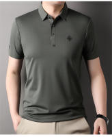 Camisa Polo De Verano Para Hombre Seda Suave Transpirable Manga Corta Bordada Estilo Coreano Moda Casual Camiseta De Cuello Redondo - details 11