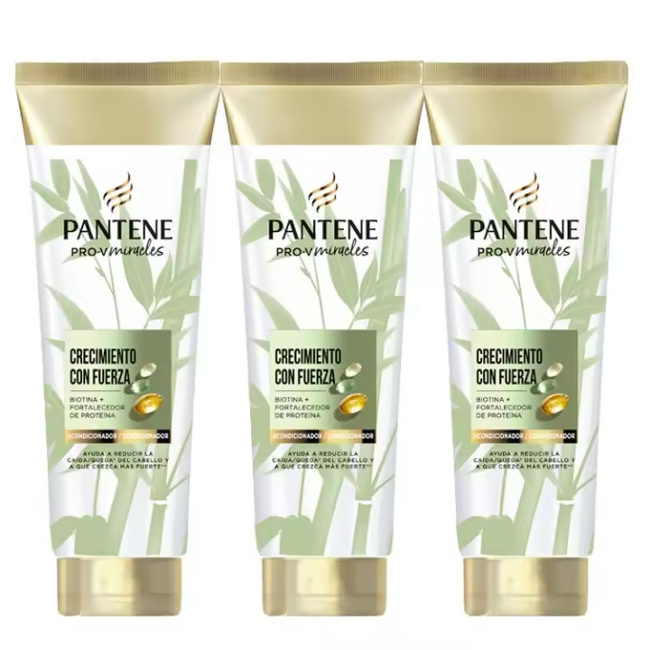 Pantene Pro-V Miracles Crecimiento con Fuerza Acondicionador Fortificante Para Pelo Seco y Dañado  con Biotina y Proteínas. Reduce la Caída del Pelo. 3 Unidades de 160ML - 1