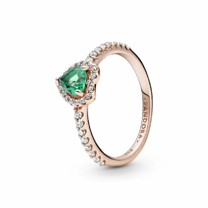 Heart 14k rose gold-plated ring with gre - 1