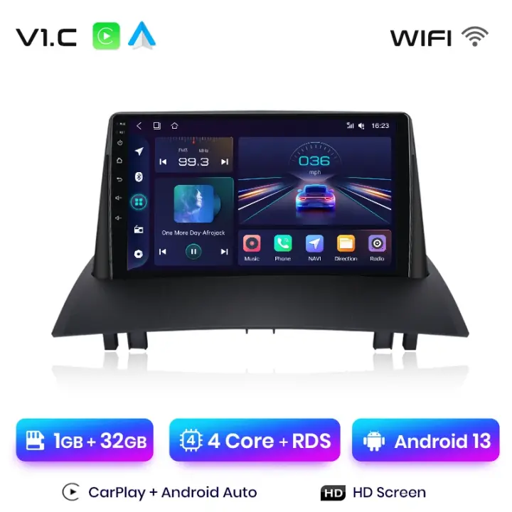 Junsun Android 13 Radio para Renault Megane 2 2002 2003 2004 2005 2006 2007 2008 2009 de Coche con Chip Qualcomm de 8 Núcle de Coche con Chip Qualcomm de 8 Núcleos CarPlay Inalámbrico Autorradio Estéreo Pantalla HD Multimedia - 1