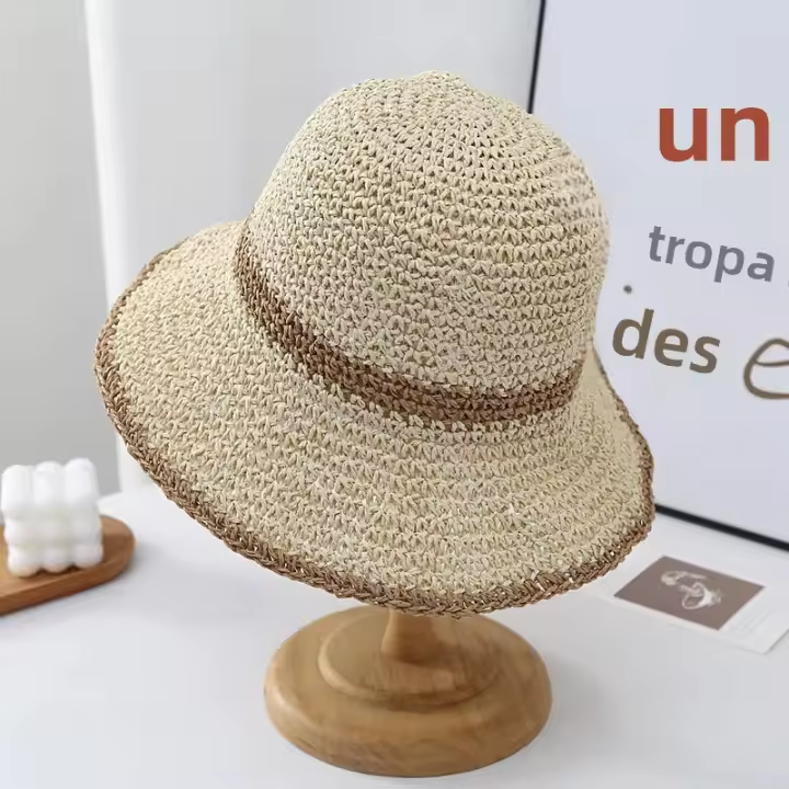 Sombrero De Playa Primavera Verano Plegable Para Mujer Sombreros De Paja De Hilo Moda Al Aire Libre Protección Solar Regalo De Vacaciones - 1