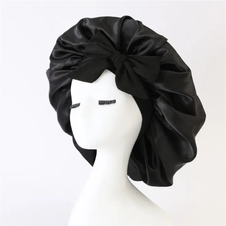 Bonnets De Satén Suave Para Mujer Color Sólido Elástico Sombreros De Baño Para Cabello Natural Y Enredado Lavables En Máquina - 1