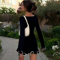 Vestidos Elegantes Para Mujer Con Cuello Redondo Y Manga Larga Slim Casual En Rosa Negro Blanco Vestidos Cortos Chic Para Fiesta Y Calle - details 6