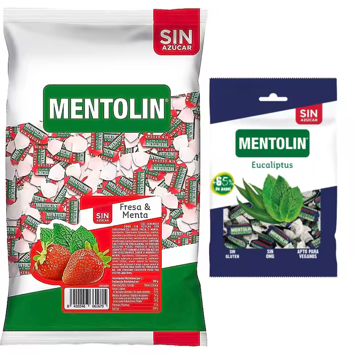 Mentolín caramelos duros fresa menta s/a bolsa 1kg y de regalo eucaliptus s/a bolsa 100g - 1